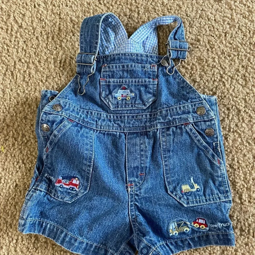 Infant Baby Boy Koala Kids Firetruck Police Car Denim Overalls